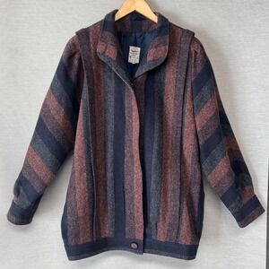 Vtg Avoca Collection Irish Tweed Wool Jacket Striped - Women's Medium - Purple